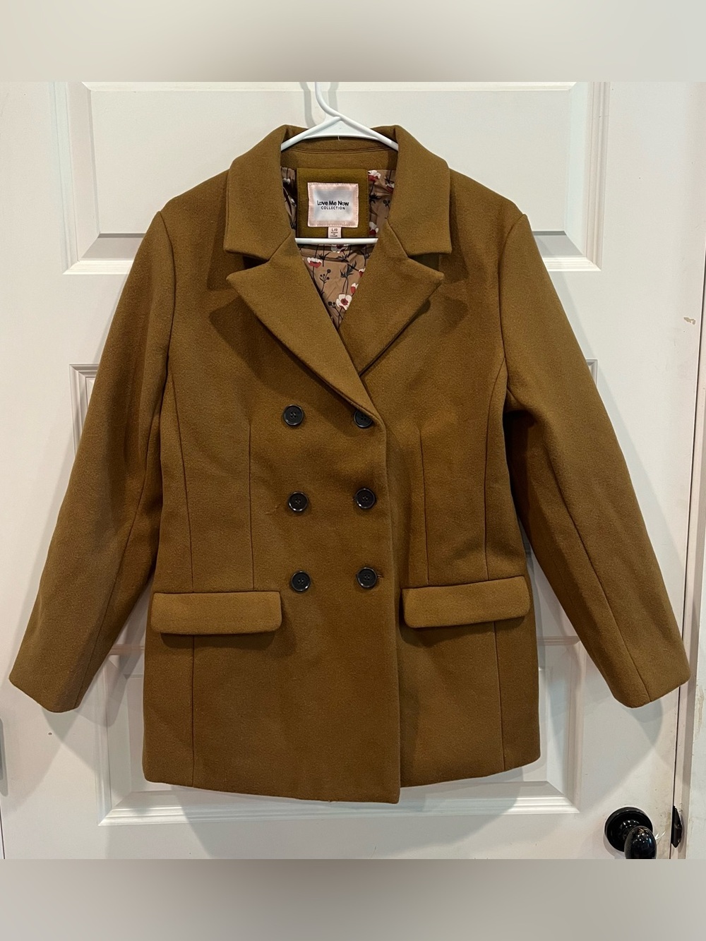 Love Me Now Collection Women’s L Camel Double-Breasted Peacoat Bohemian Classic